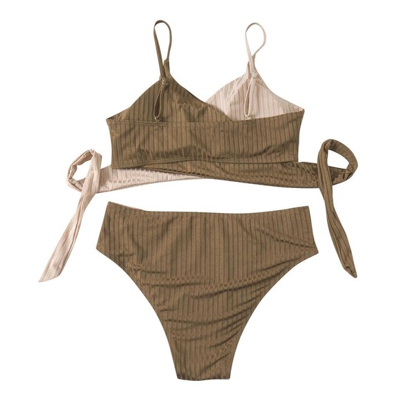 Two Piece Bikini Set Brown Tan High Waist Sexy NWOT Size L - Picture 1 of 3